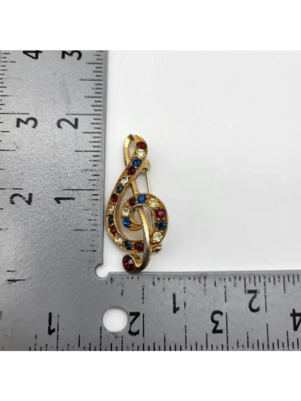 Rafaelian Vintage Signed Rhinestone Music Note Brooch Pin